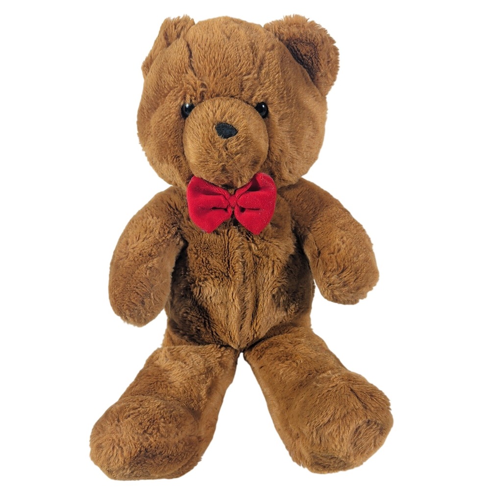 Dakin Plush Toy 18in Brown Teddy Bear Vintage Red Bow Polyester Fun Farm